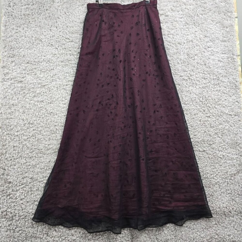 Vintage Chelsea Nites Maxi Skirt Womens 10 Red Velvet Flowers Lined